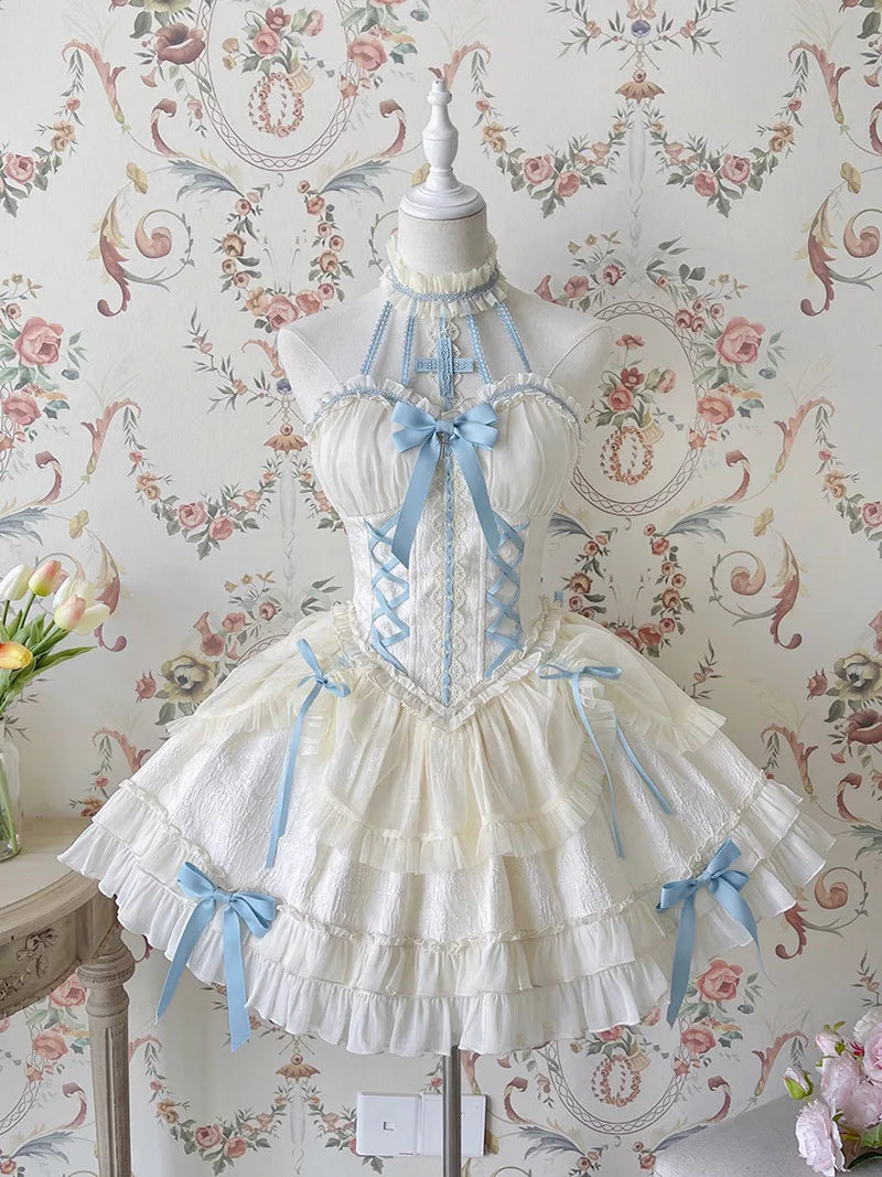 Original Gothic Lolita halter dress featuring ballet-inspired doll style, unique design, and elegant Lolita silhouette.