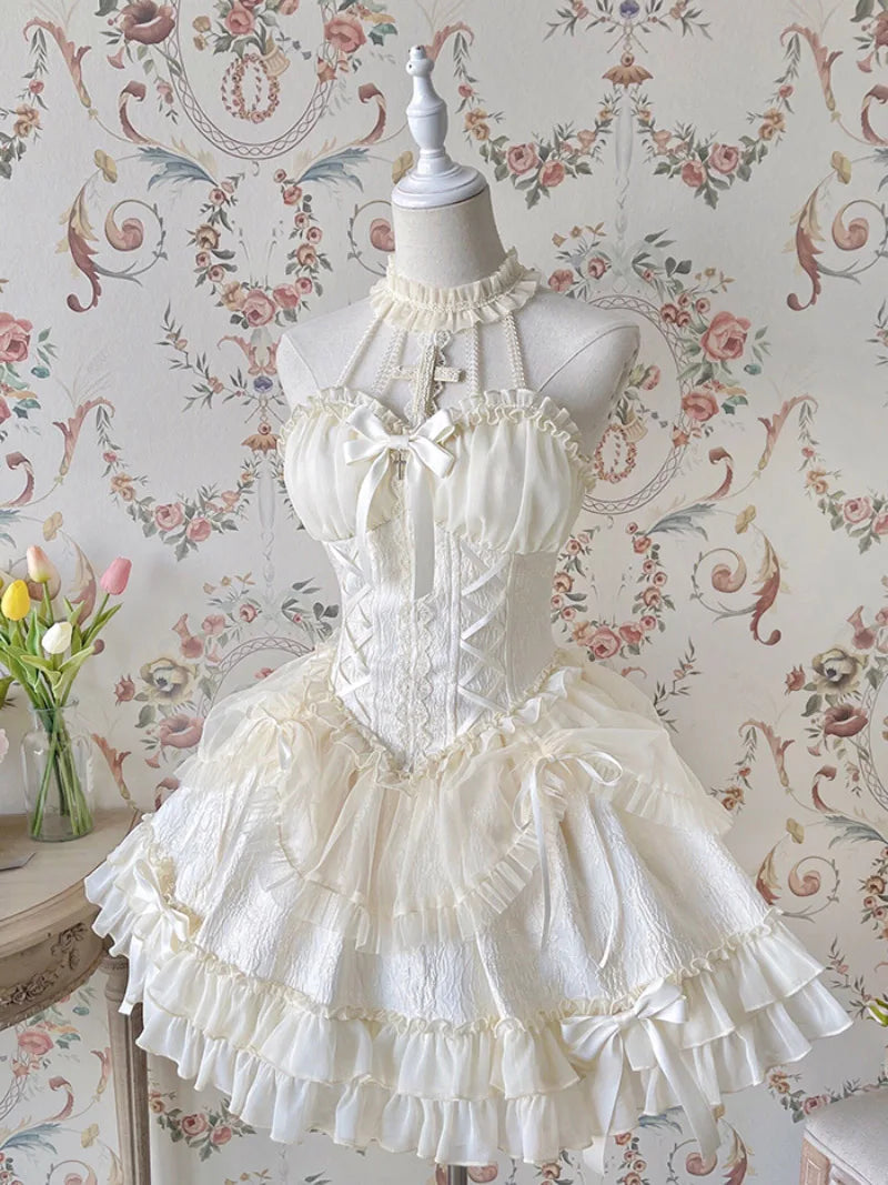 Original Gothic Lolita halter dress featuring ballet-inspired doll style, unique design, and elegant Lolita silhouette.