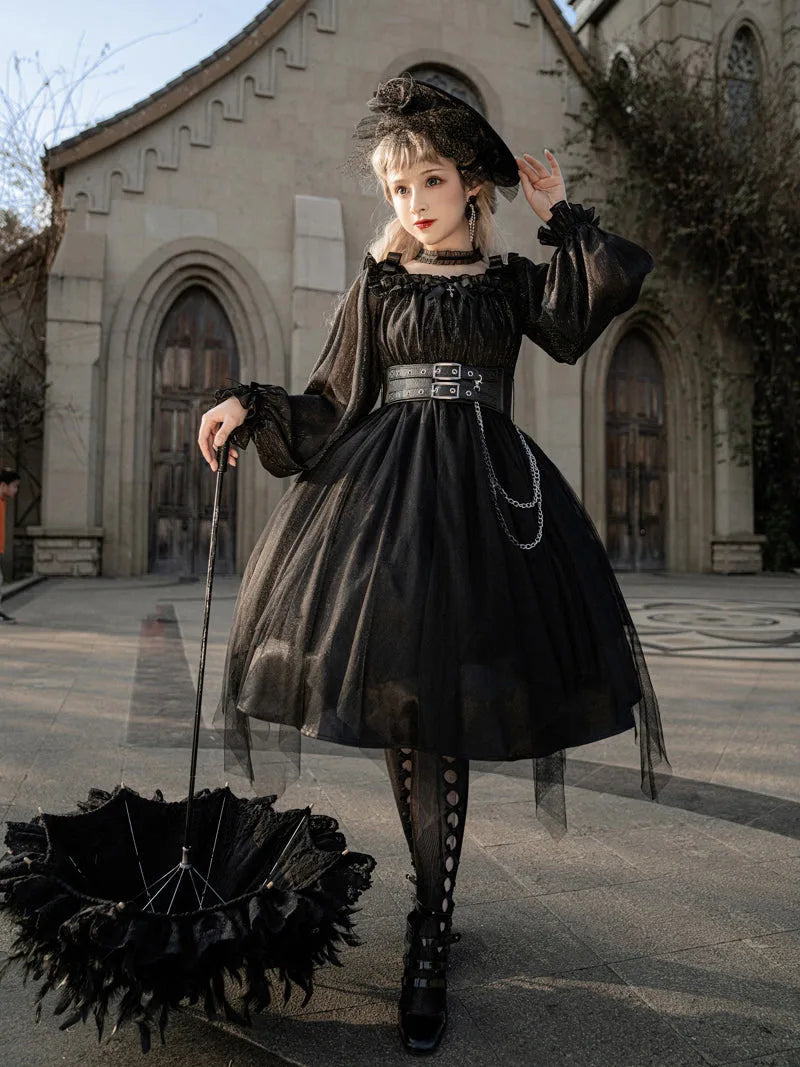 Gothic Lolita style dark original dress with unique killer girl design and elegant mysterious charm
