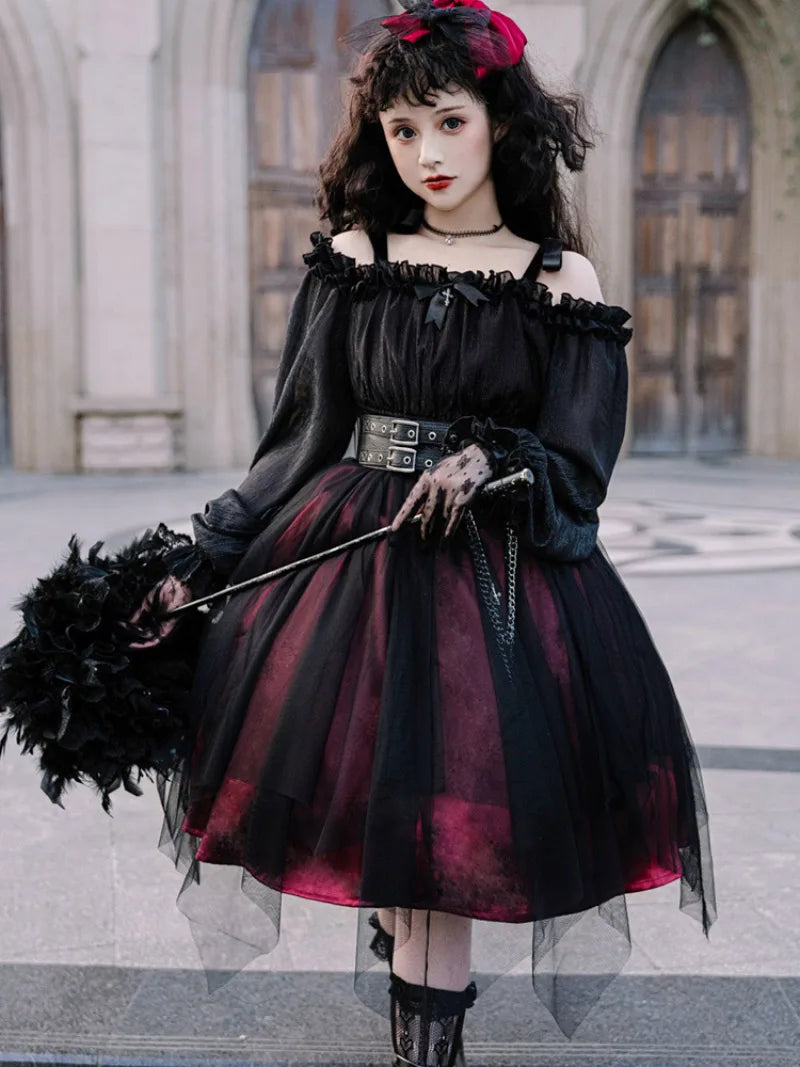 Gothic Lolita style dark original dress with unique killer girl design and elegant mysterious charm