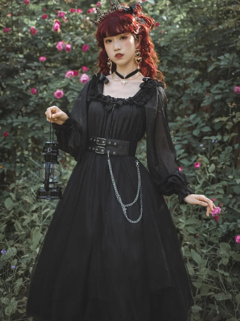 Gothic Lolita style dark original dress with unique killer girl design and elegant mysterious charm