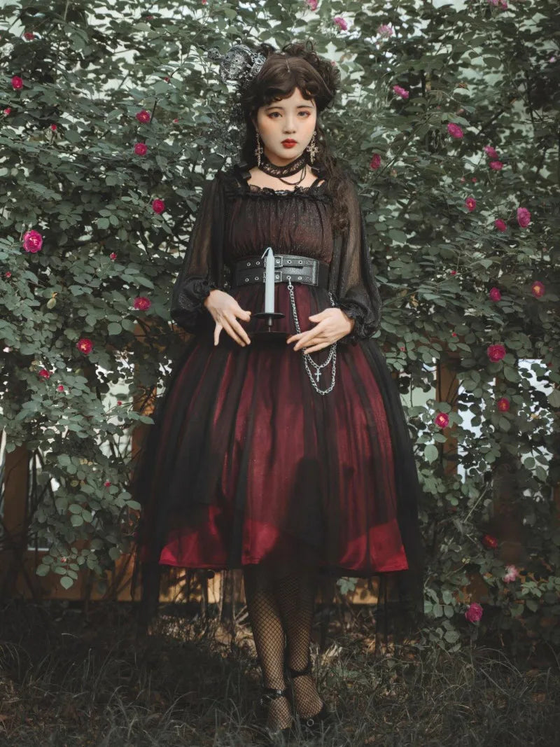 Gothic Lolita style dark original dress with unique killer girl design and elegant mysterious charm
