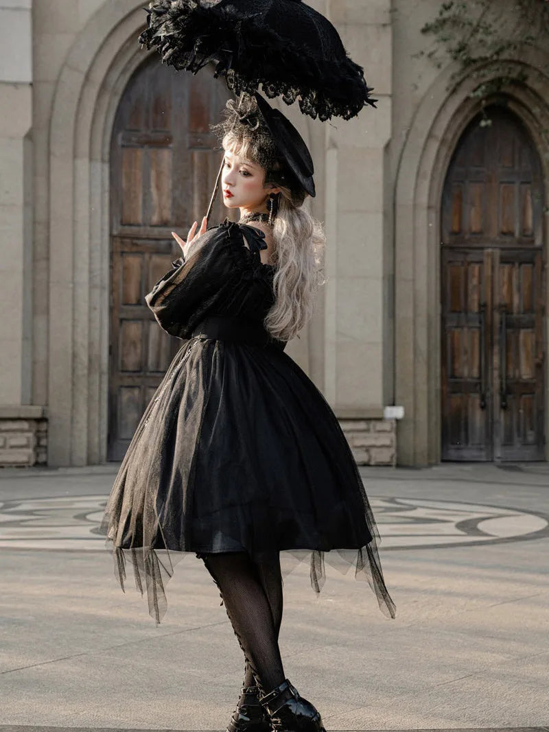 Gothic Lolita style dark original dress with unique killer girl design and elegant mysterious charm