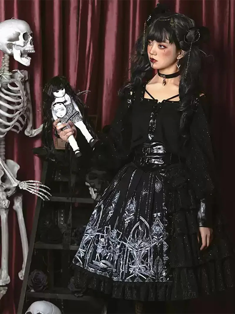 Elegant gothic lollita dress with red heart eye vintage JSK design for dark romantic style
