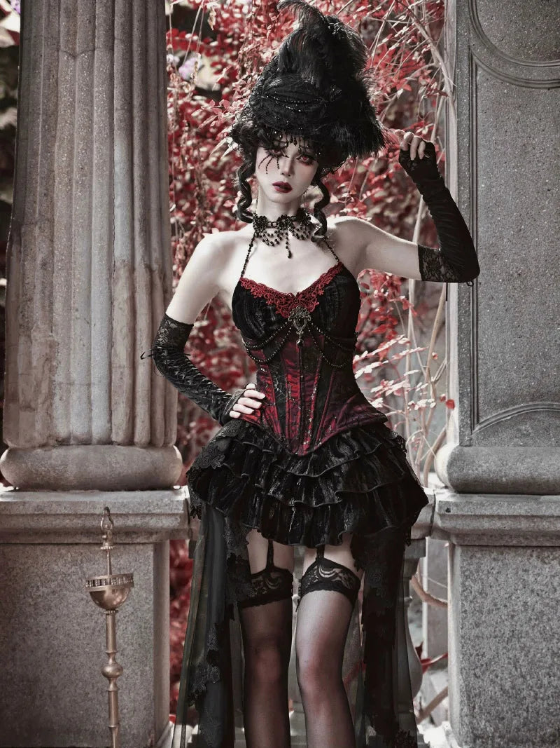 Elegant Gothiclolita velvet corset dress with noble style, perfect for Christmas and winter events