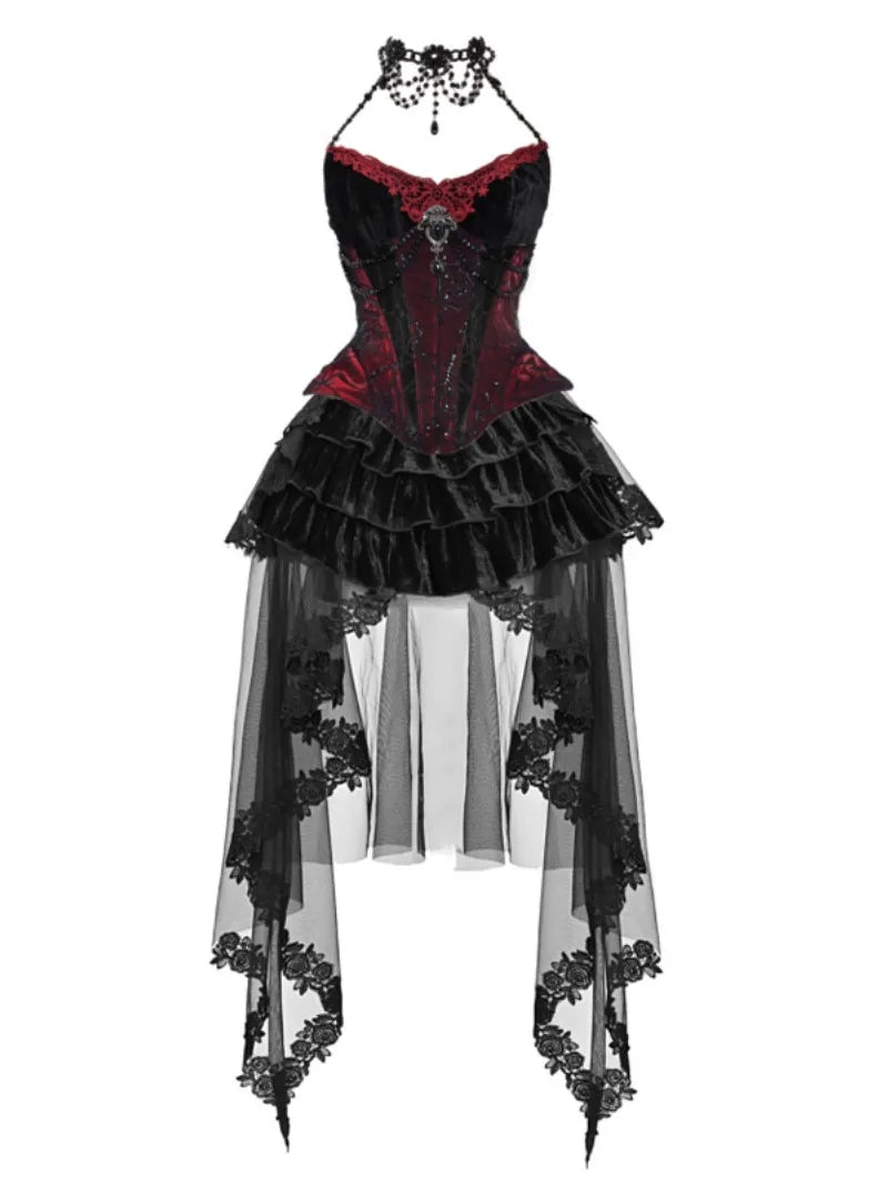 Elegant Gothiclolita velvet corset dress with noble style, perfect for Christmas and winter events