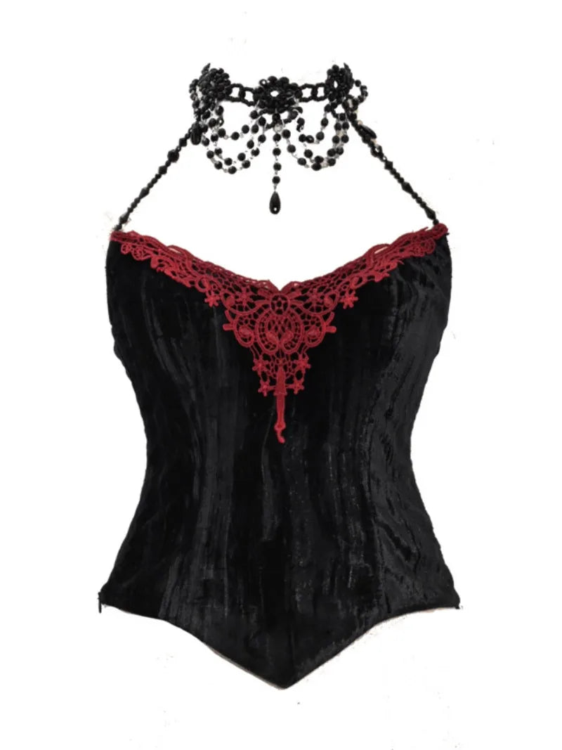 Elegant Gothiclolita velvet corset dress with noble style, perfect for Christmas and winter events