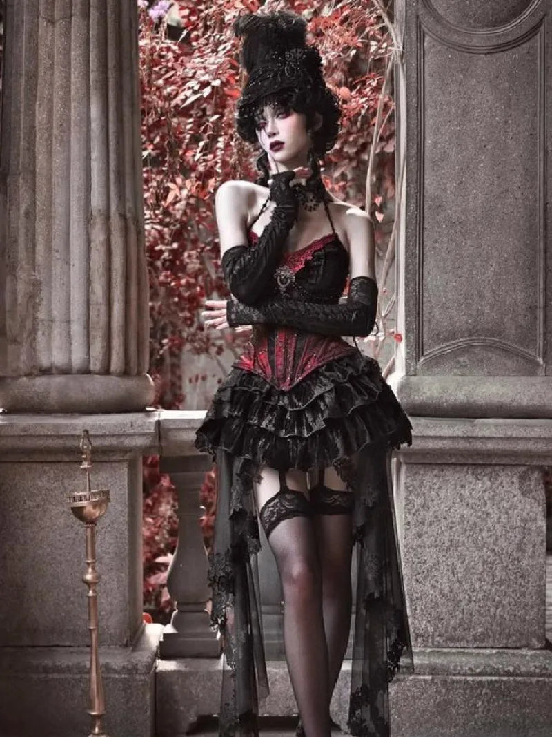 Elegant Gothiclolita velvet corset dress with noble style, perfect for Christmas and winter events