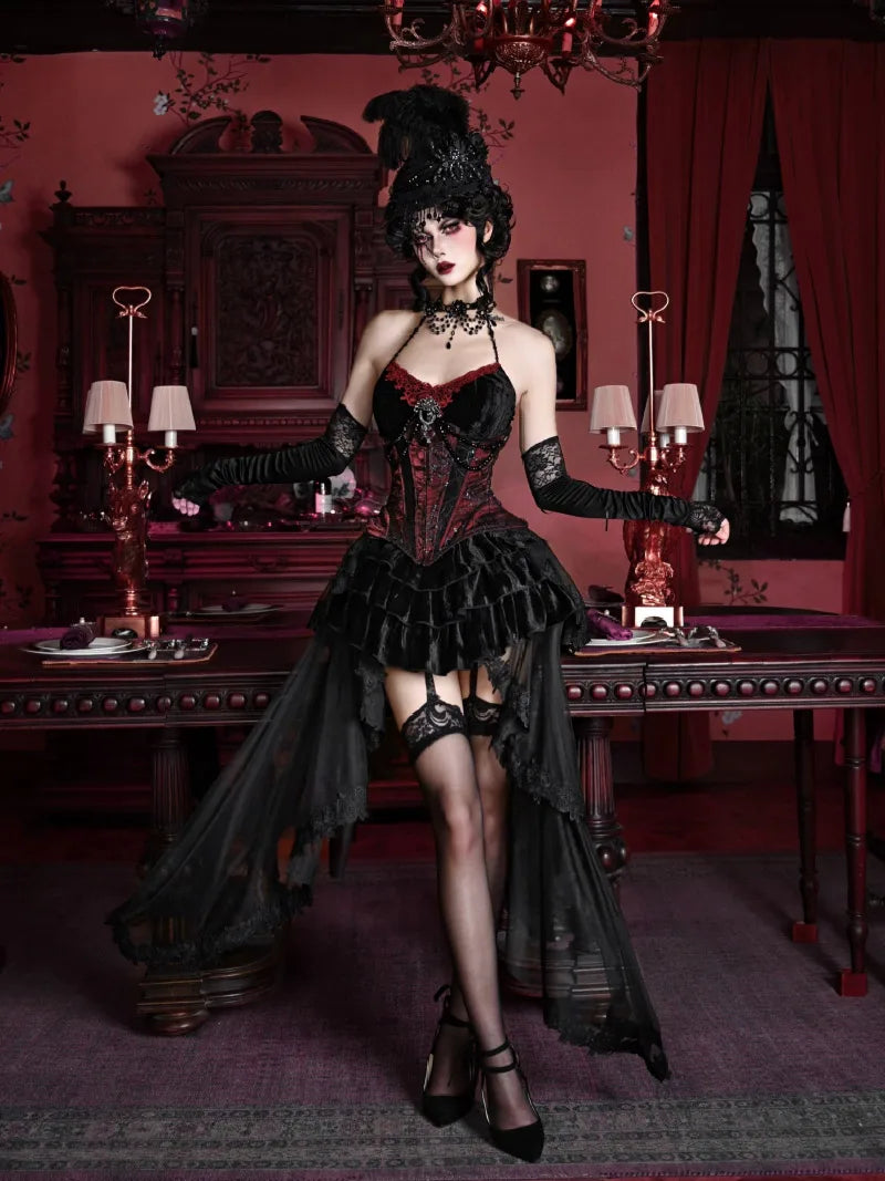 Elegant Gothiclolita velvet corset dress with noble style, perfect for Christmas and winter events