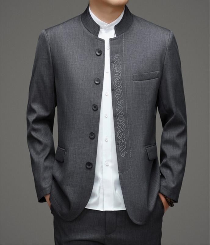 Mandarin Collar Men's Chinese Zhongshan Tang Suit and Trousers Set
