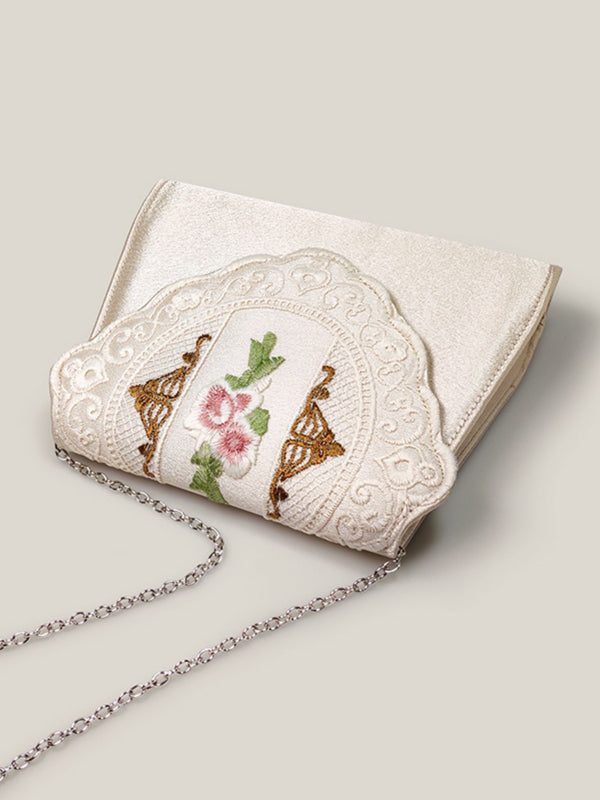 Satin Embroidered Green Crossbody Handbag