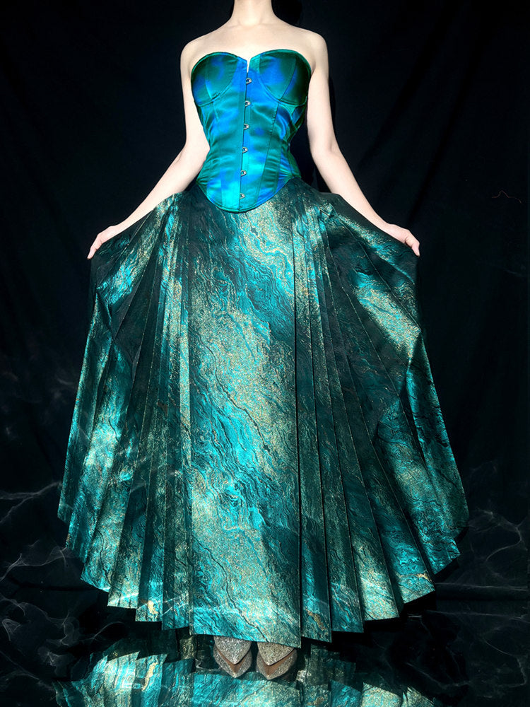 Emerald Mamian Skirt with Metallic Brocade
