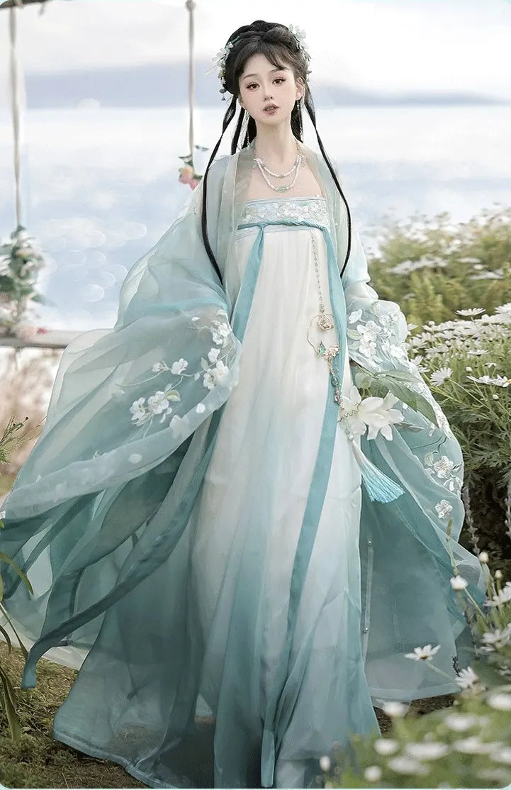 Green/Pink Floral Traditional Chinese Tang Dynasty Hanfu Dress |Jade Branch