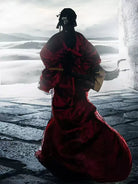 Red Warring States style hanfu chinese with straight-collar design and wide sleeves,  ancient outfit