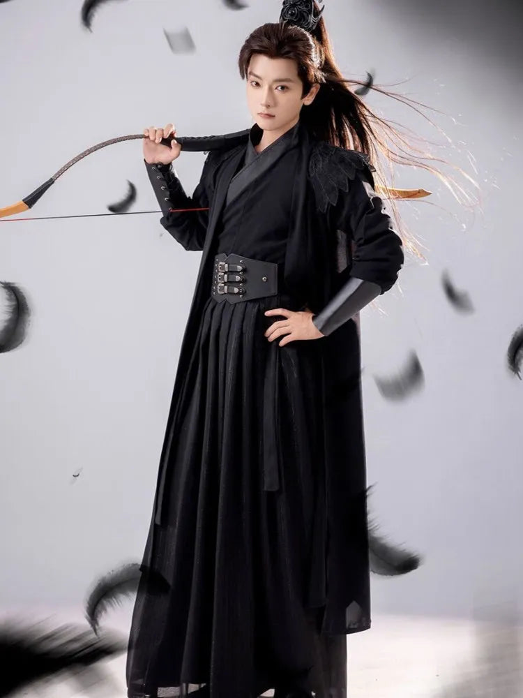 Black Hanfu Cosplay Costume – Men’s Dark Wuxia Roleplay Outfit Set