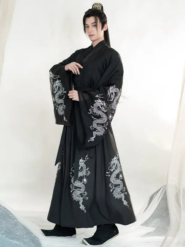 Black Hanfu Male Outfit | Guli Dragon Embroidered Costume