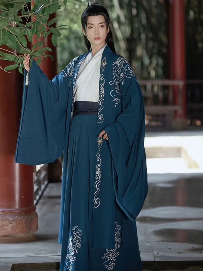 Hanfu Dress Male | Stunning Embroidered Cross-Collar Hanfu Set