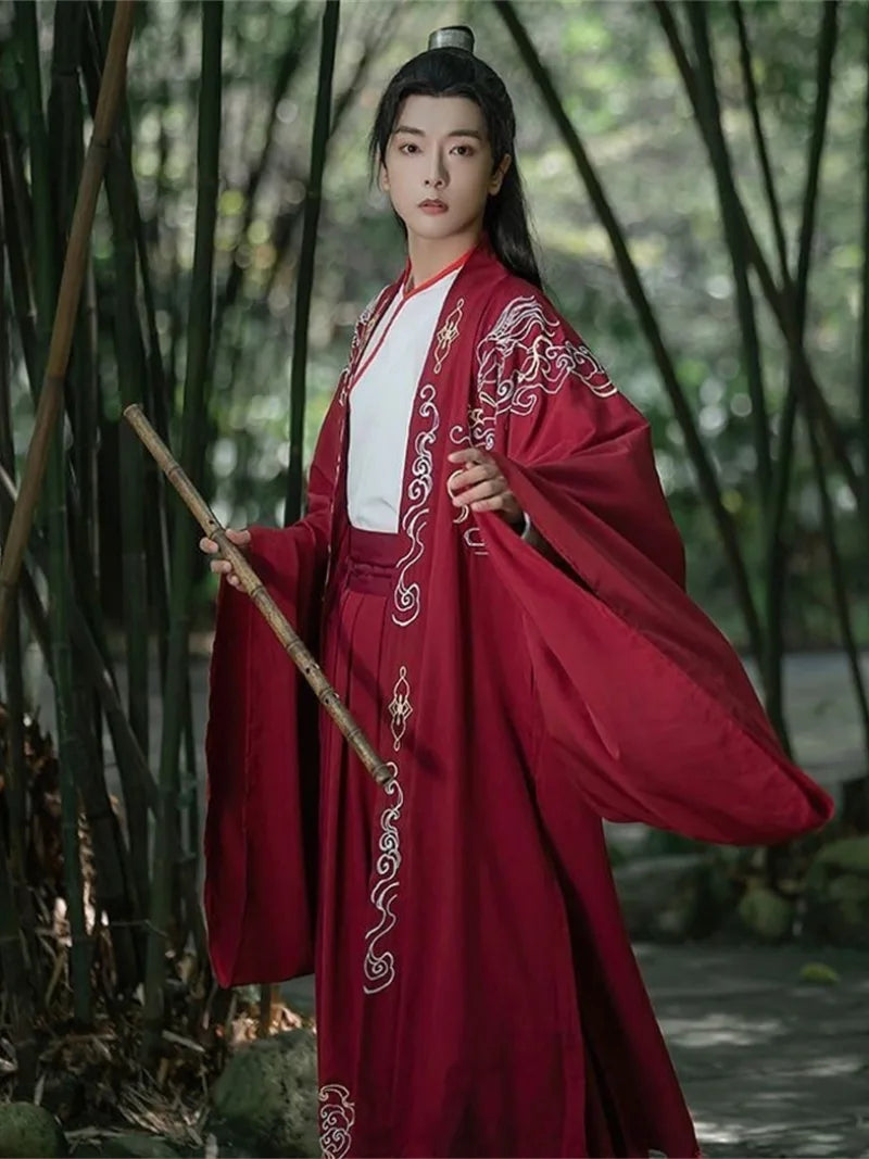 Hanfu Dress Male | Stunning Embroidered Cross-Collar Hanfu Set