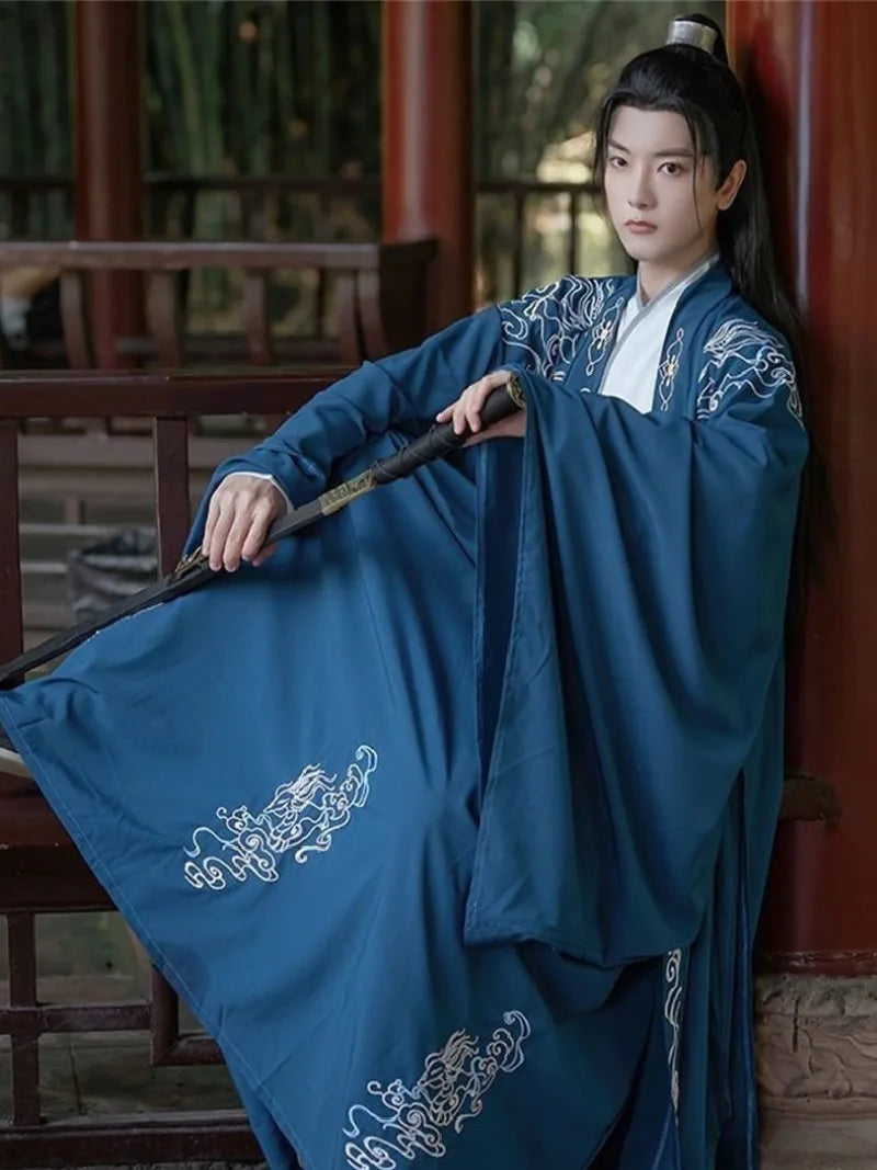 Hanfu Dress Male | Stunning Embroidered Cross-Collar Hanfu Set