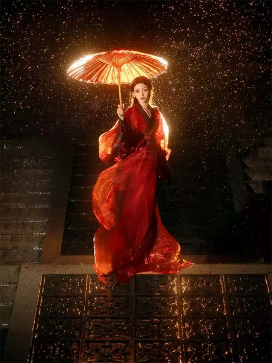 Red Hanfu Dresses | Charming Warring States Straight-Hem Robe