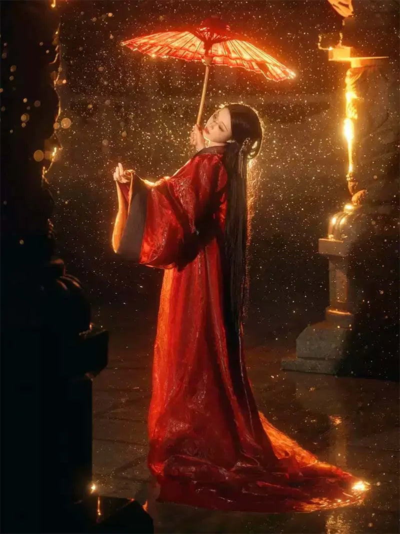 Red Hanfu Dresses | Charming Warring States Straight-Hem Robe
