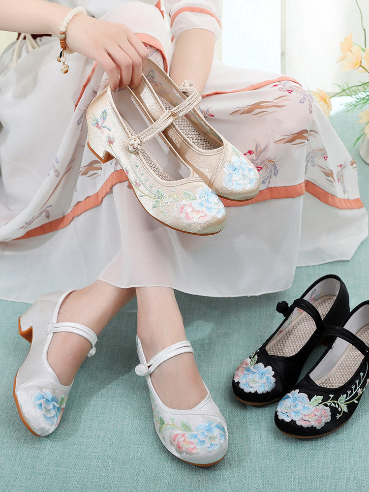 Hanfu Embroidered Shoes | Floral Chinese Traditional Mary Janes