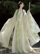 traditional hanfu fashion outfit with cross-collar and soft wide-sleeve silhouette