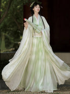 traditional hanfu fashion outfit with cross-collar and soft wide-sleeve silhouette