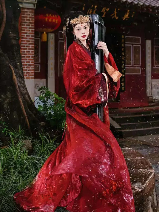 Hanfu Female Red Warring States Robe | Traditional Chinese Clothing