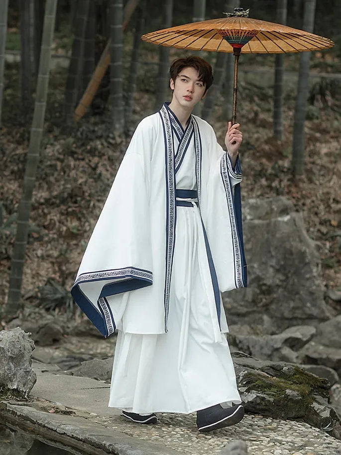 Hanfu Men White Traditional Outfit | Unisex Big Sleeve Hanfu Set