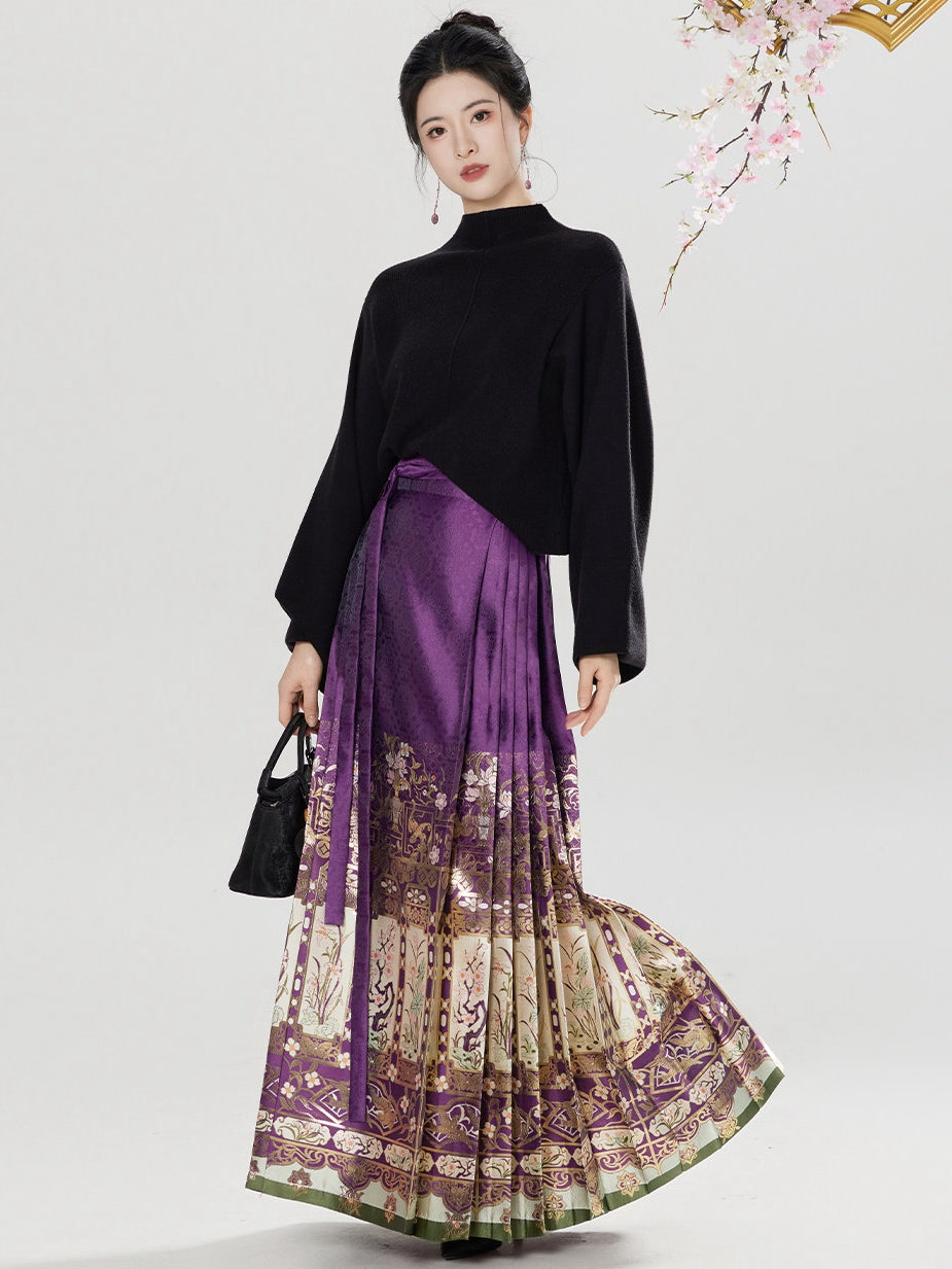 Purple Mamian Skirt with Matching Chinese-Inspired Separates