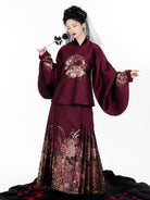 Ming Dynasty Mamian Skirt Set – Dark Rose Three-Piece Hanfu