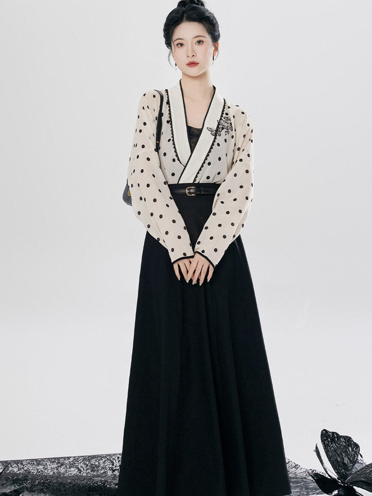 Chinese-Inspired Black Maxi Skirt Set – 3-Piece Outfit