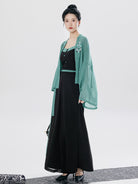 Chinese-Inspired 3 Piece Outfit Set with Wide Leg Pants