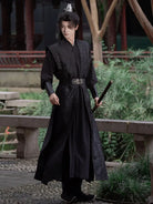 Black Wuxia Hanfu Robe – Unisex Jacquard Martial Arts Costume