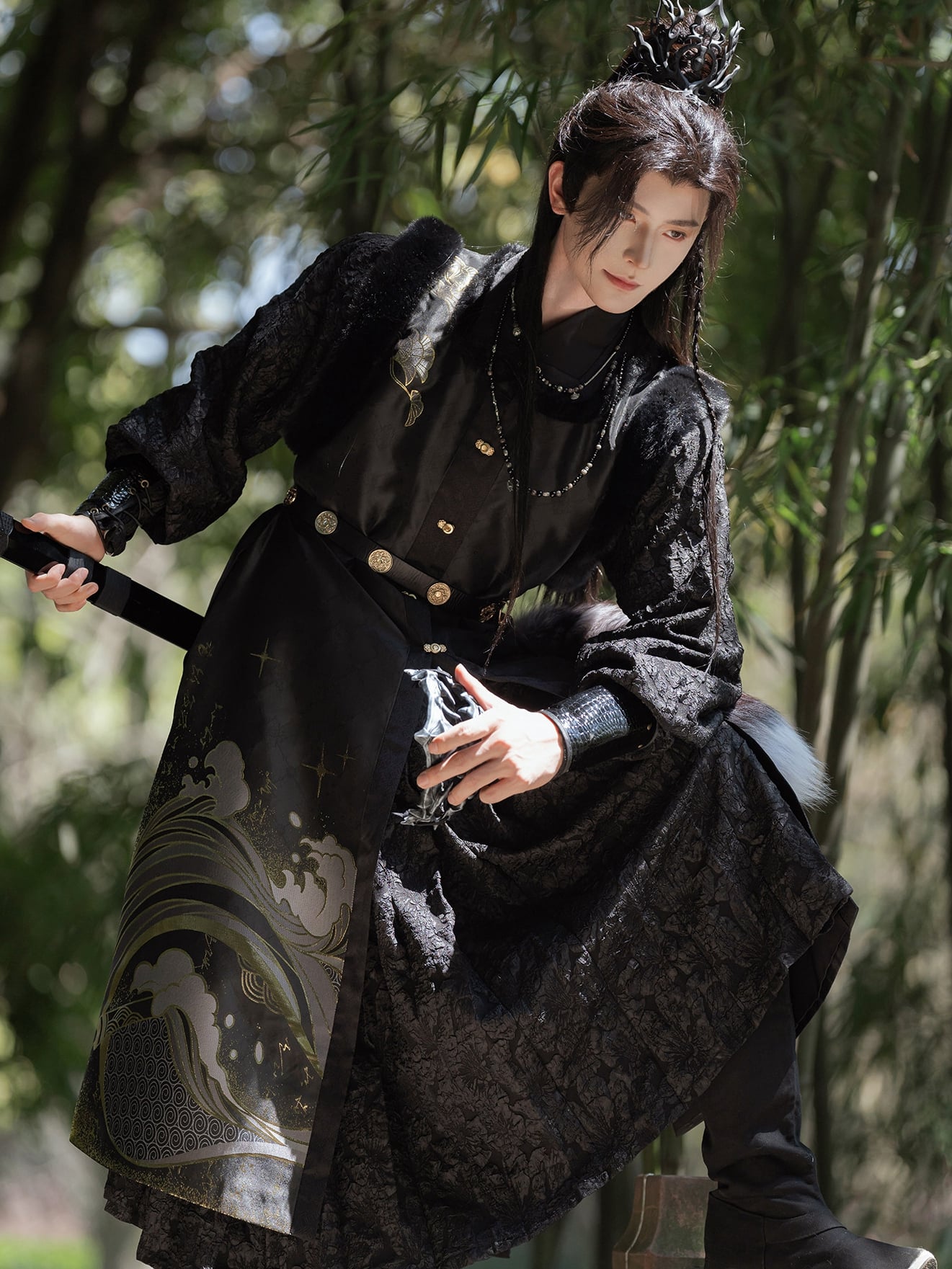 Ming Dynasty Hanfu Male Armor Outfit – Black Wuxia Warrior Style