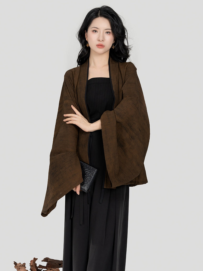 Chinese-Inspired 3 Piece Pant Set with Pleated Robe