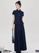 Blue Denim Skirt Set – Chinese-Inspired 2-Piece Outfit