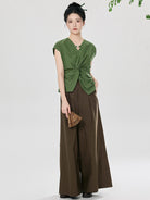 Chinese-Inspired Wide Leg Pants Set – 2-Piece Outfit