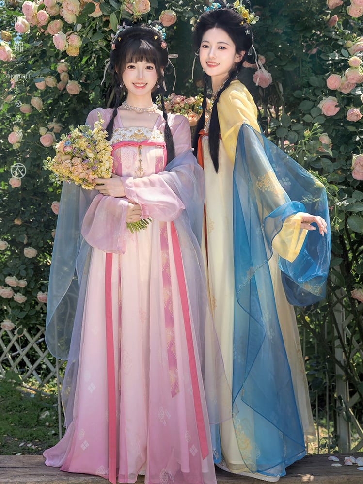 Gradient Qixiong Ruqun 3-Piece Set in Pink & Yellow