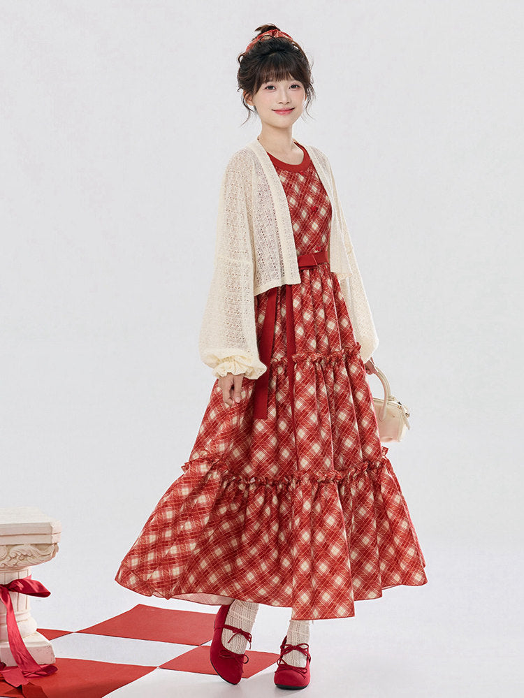 Hanfu Inspired Dress Set with Knit Cardigan