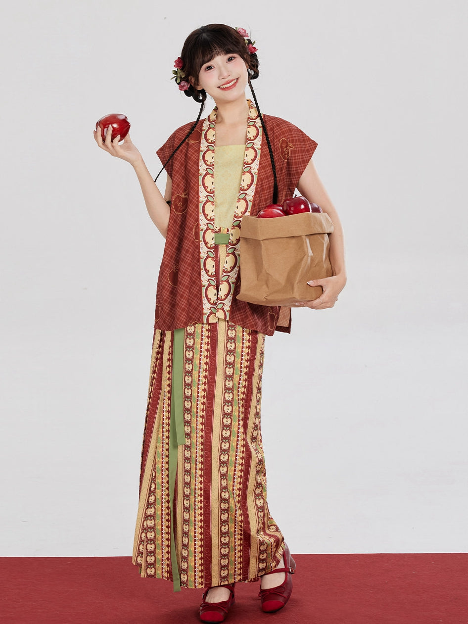 Printed Wrap Skirt with Chinese-Inspired Apple Motifs