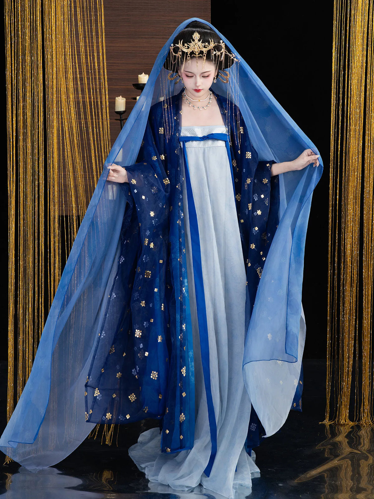Blue Qixiong Ruqun Hanfu Set – 5-Piece Tang Outfit