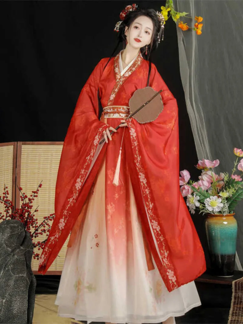 Elegant Hanfu Han Dynasty Qi-waist Ruqun for women with flowing wide sleeves and fairy-like traditional Chinese style