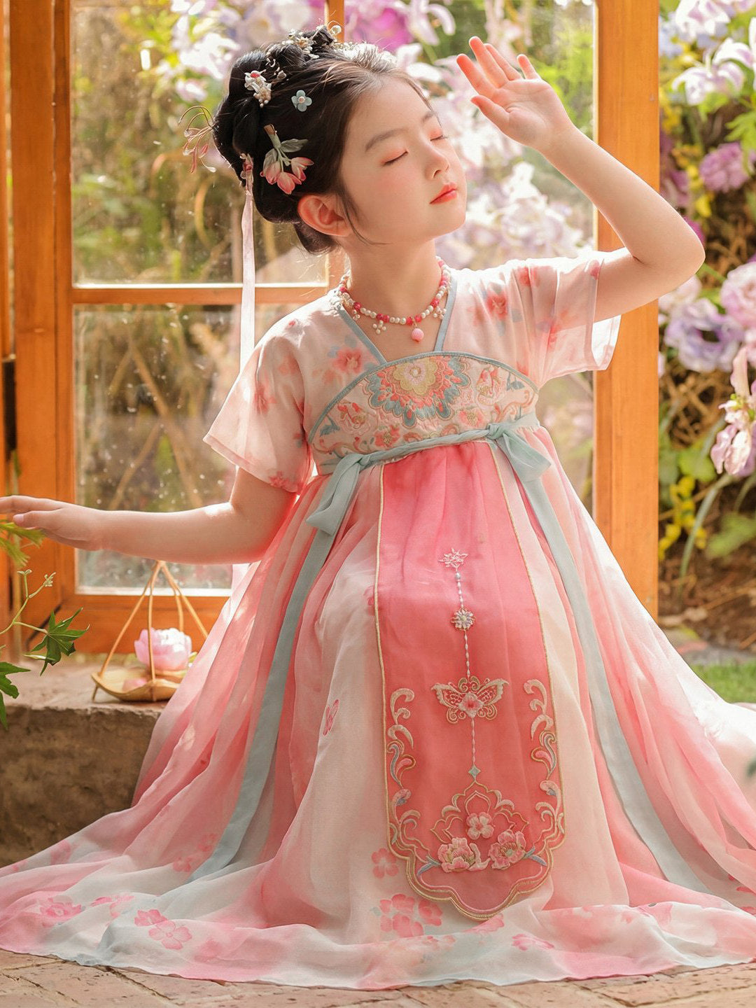 Pink Kids Hanfu Dress – Embroidered Princess Outfit