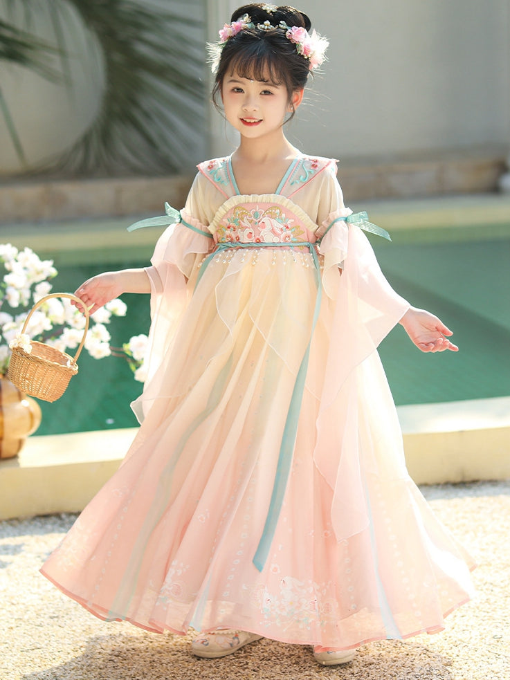 Kids Hanfu Costume Fairy Dress for Girls – Tang Style Pink Ruqun