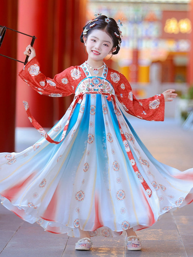 Red Hanfu Dress for Girls – Dunhuang-Inspired Design