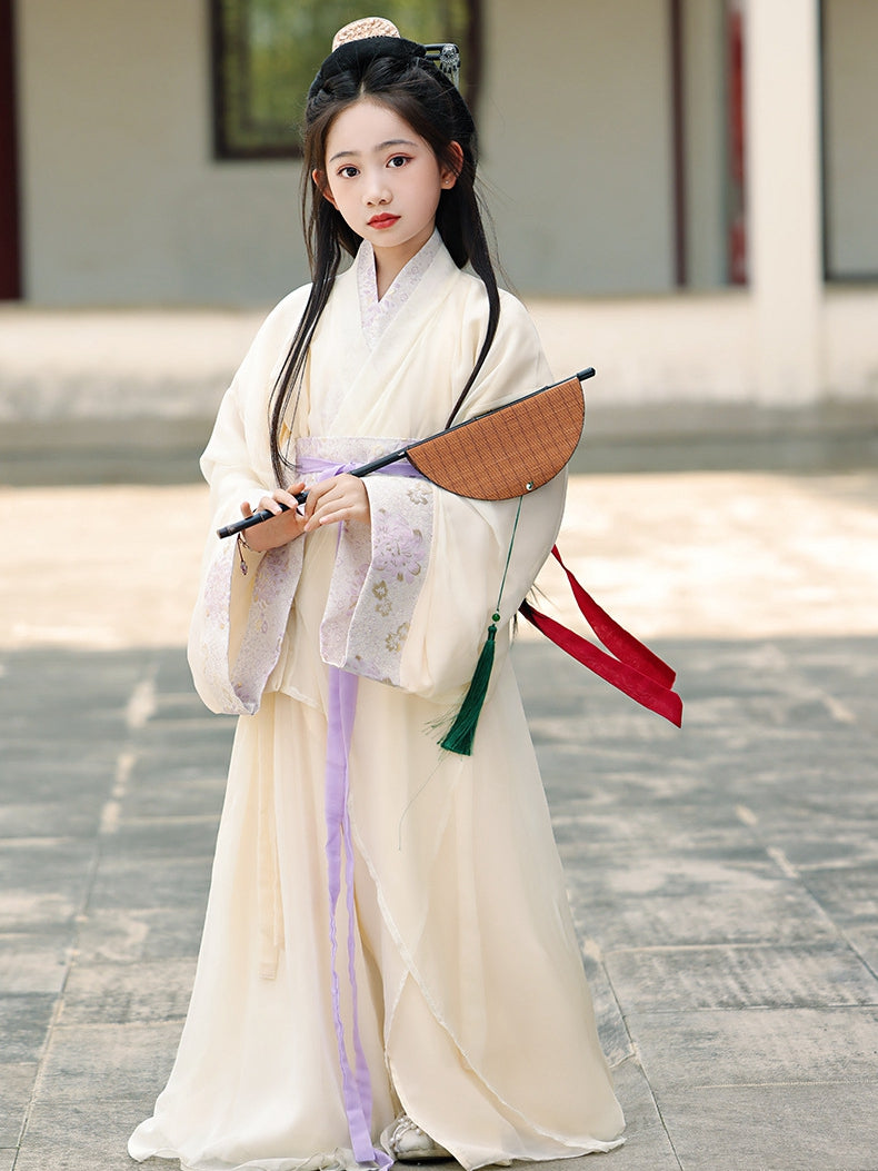 White Kids Hanfu Robe | Elegant Traditional Chinese Outfit