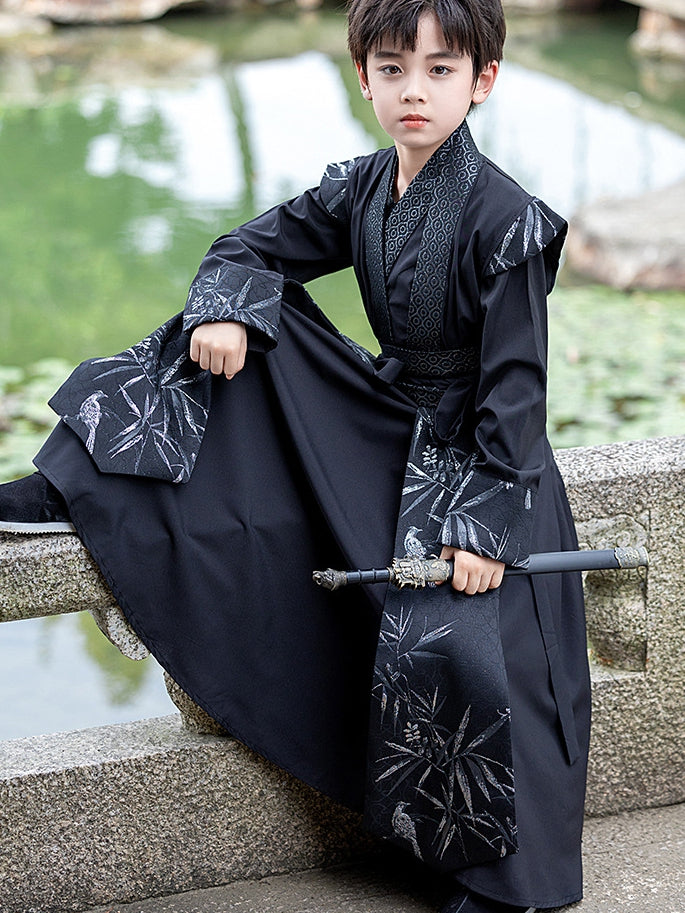 Boys Traditional Chinese Costume | Black Ancient Style Outfit