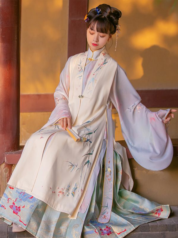 Ming Dynasty Hanfu Embroidery Long Vest Bijia Female
